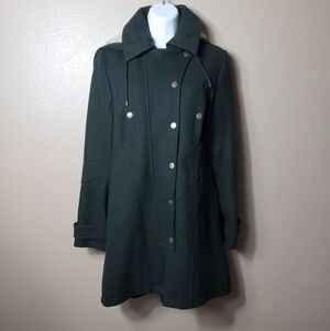 Betsey Johnson Black Label Forest Green Wool Coat w/Sherpa Lined Hood-Size 2